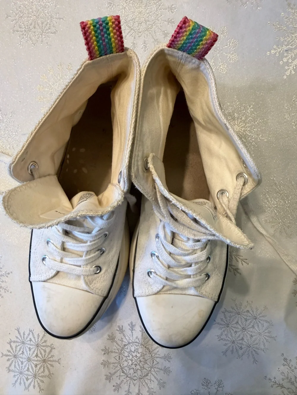 Madden Girl Winnona White Canvas Platform High-top Sneakers Rainbow tab Size 8